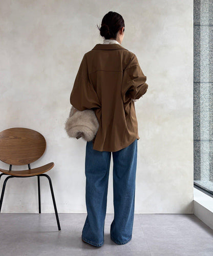 羊毛風寬鬆蝙蝠袖大襯衫