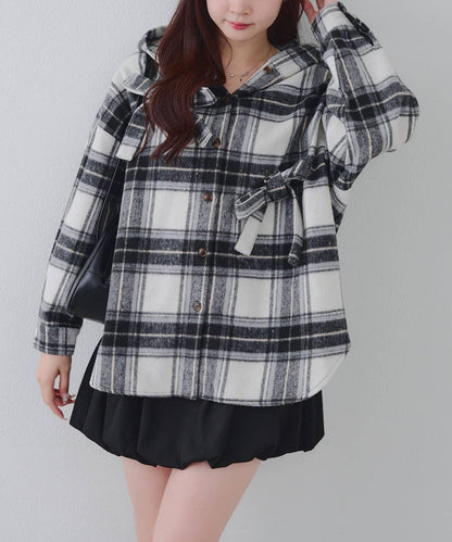 【RMAF】帶蝴蝶結格子連帽襯衫