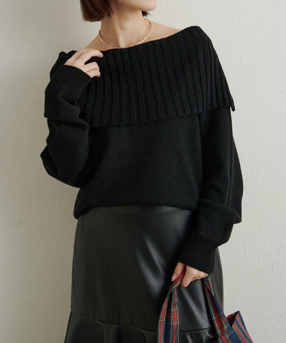 一字肩針織衫