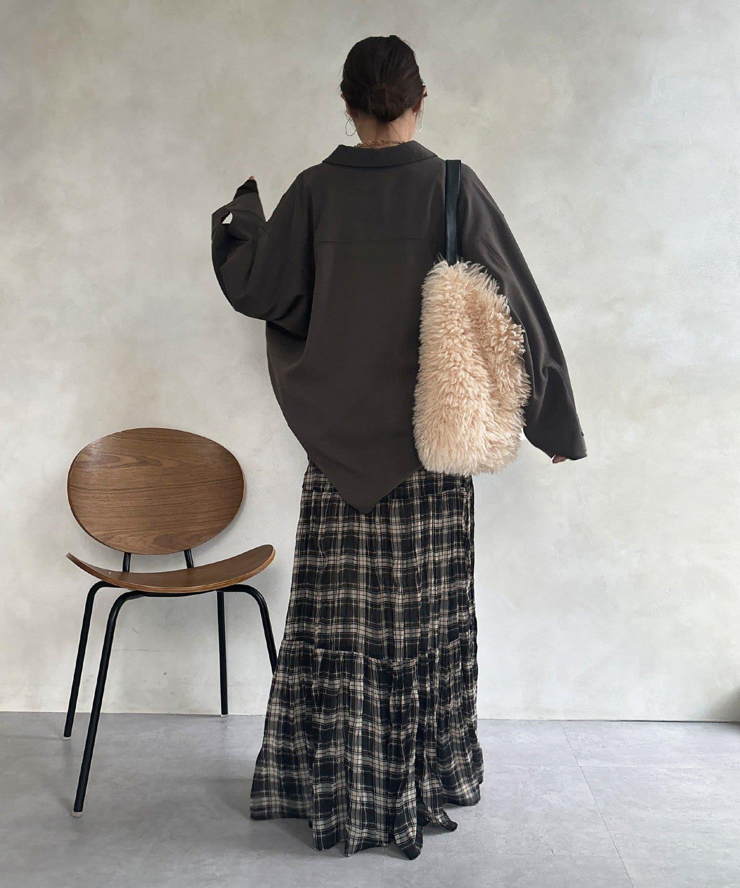 羊毛風寬鬆蝙蝠袖大襯衫