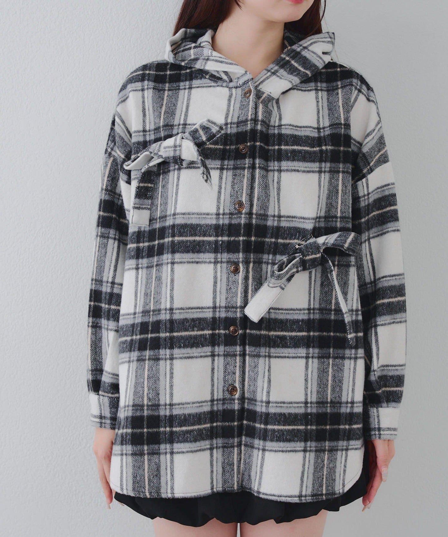 【RMAF】帶蝴蝶結格子連帽襯衫