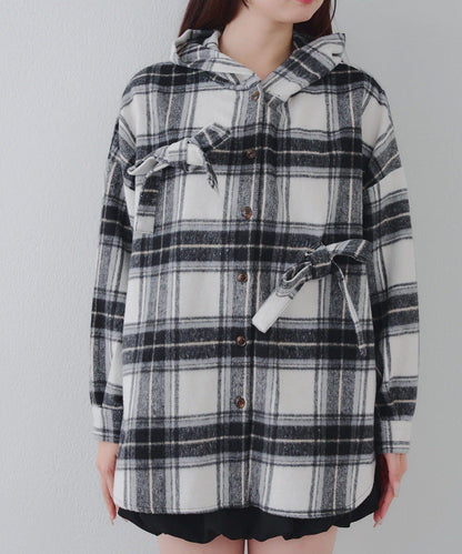 【RMAF】帶蝴蝶結格子連帽襯衫