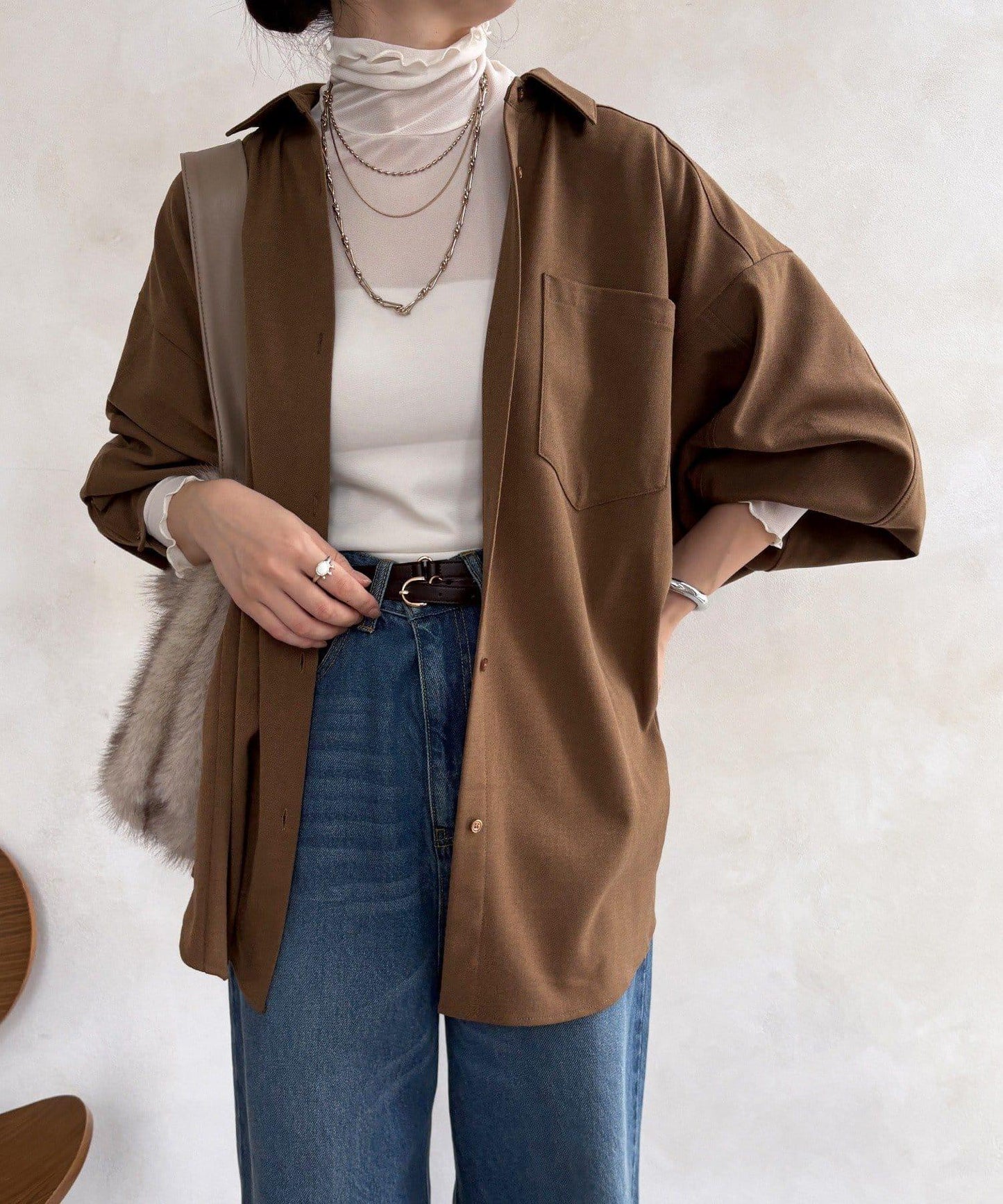 羊毛風寬鬆蝙蝠袖大襯衫