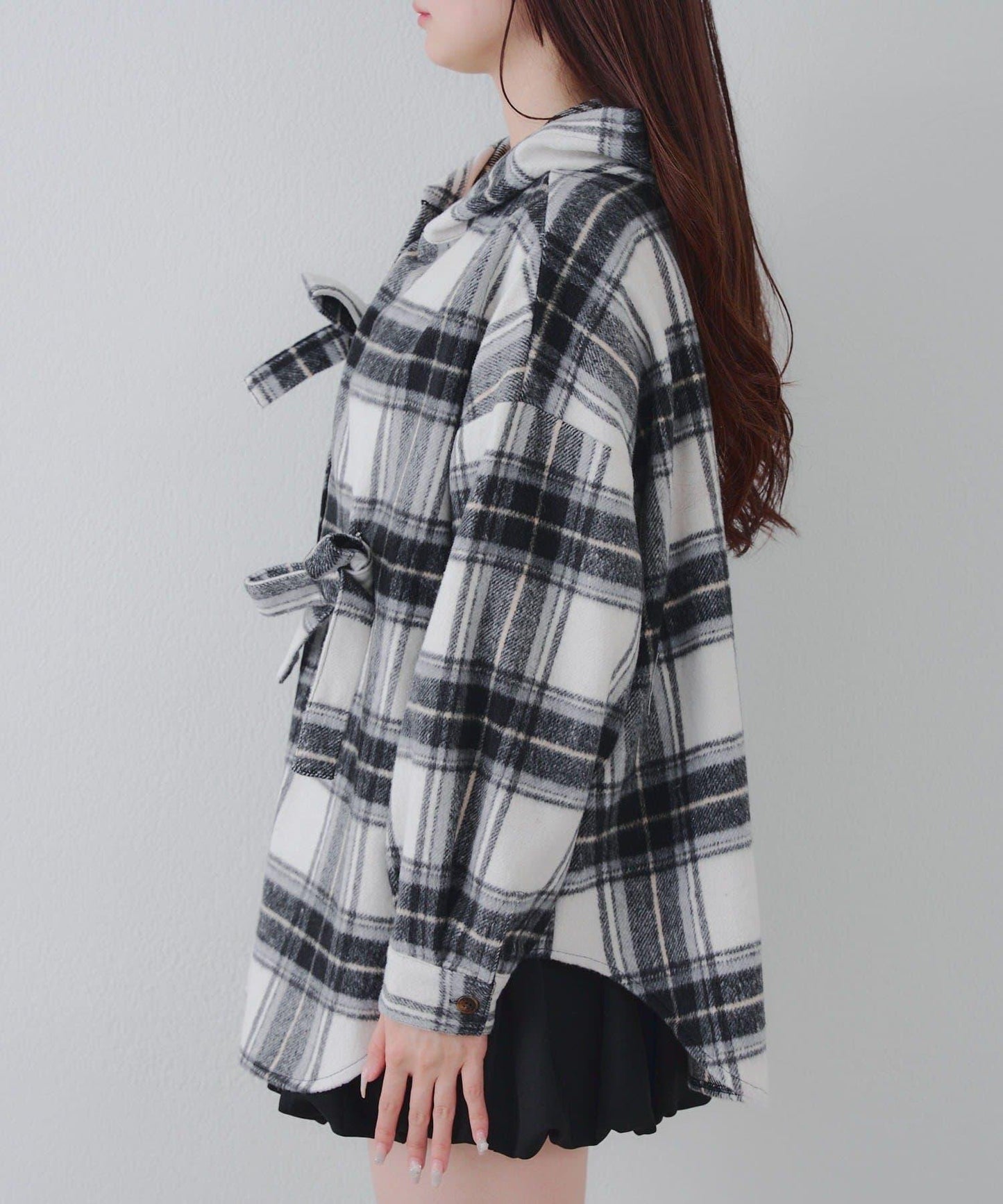 【RMAF】帶蝴蝶結格子連帽襯衫