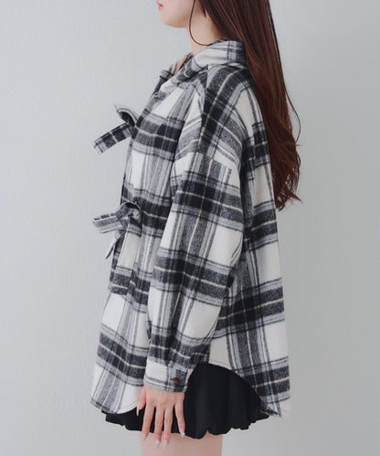 【RMAF】帶蝴蝶結格子連帽襯衫