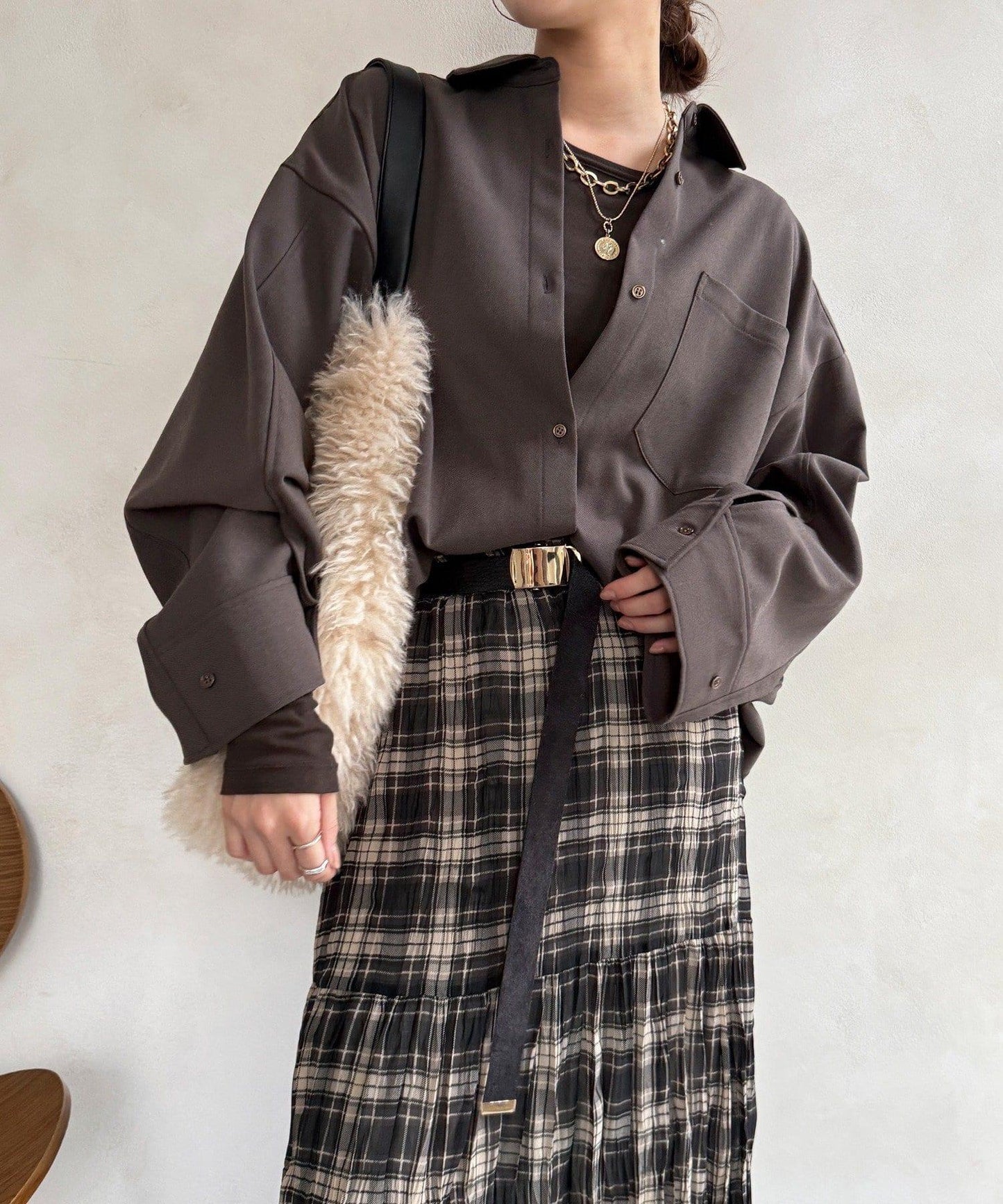 羊毛風寬鬆蝙蝠袖大襯衫