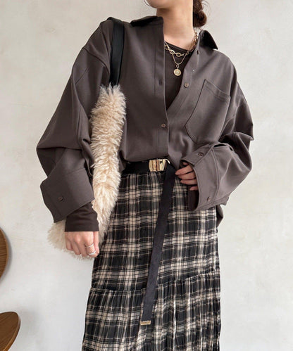 羊毛風寬鬆蝙蝠袖大襯衫