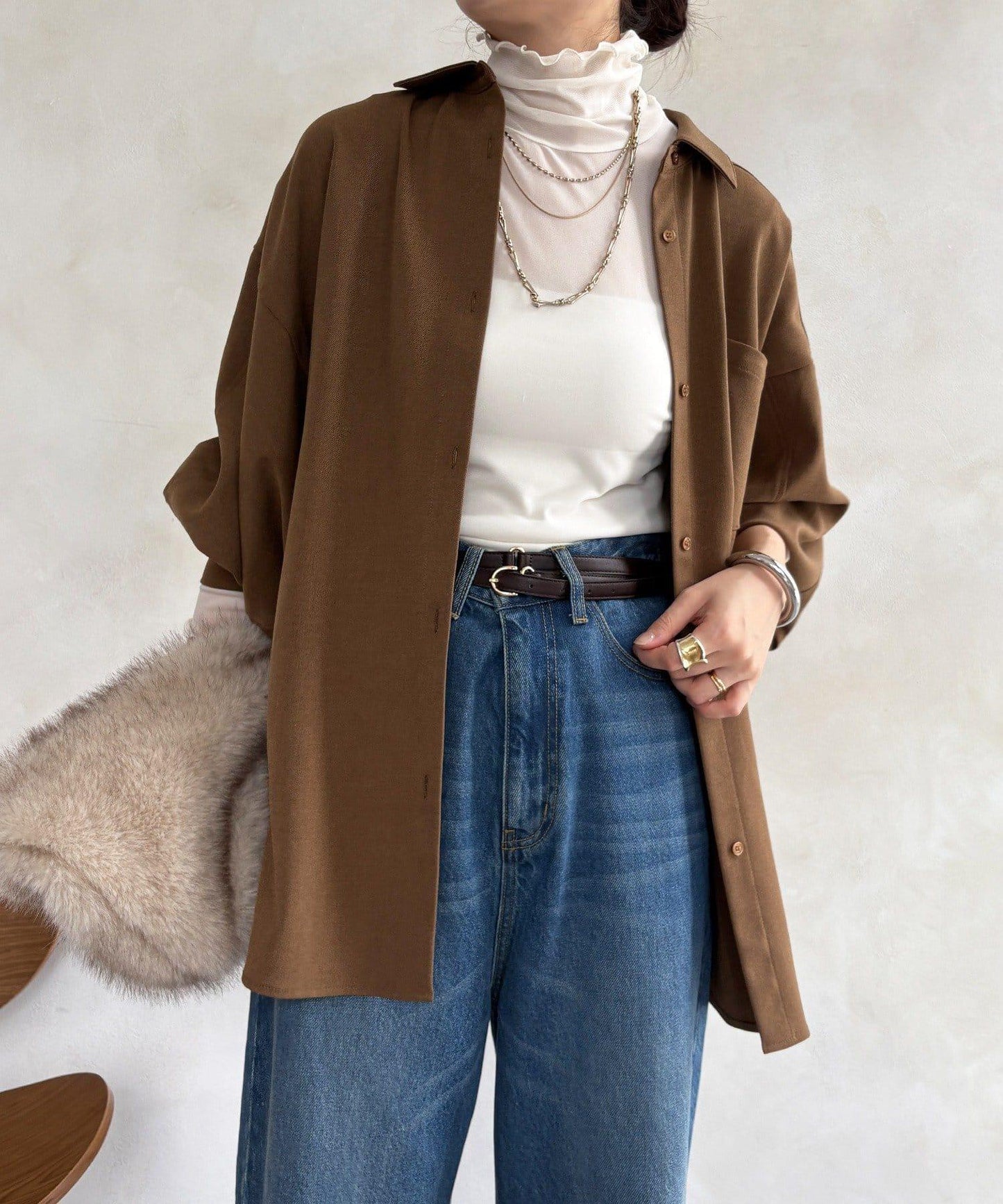 羊毛風寬鬆蝙蝠袖大襯衫