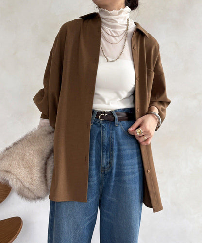 羊毛風寬鬆蝙蝠袖大襯衫