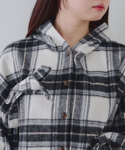 【RMAF】帶蝴蝶結格子連帽襯衫