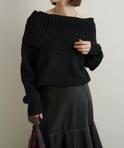 一字肩針織衫