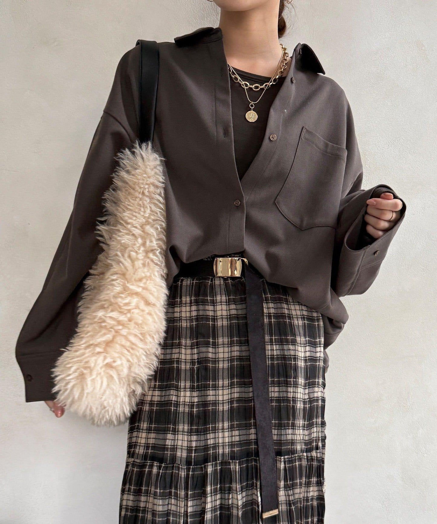 羊毛風寬鬆蝙蝠袖大襯衫