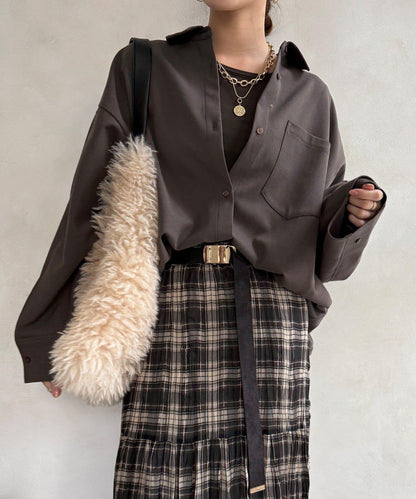 羊毛風寬鬆蝙蝠袖大襯衫