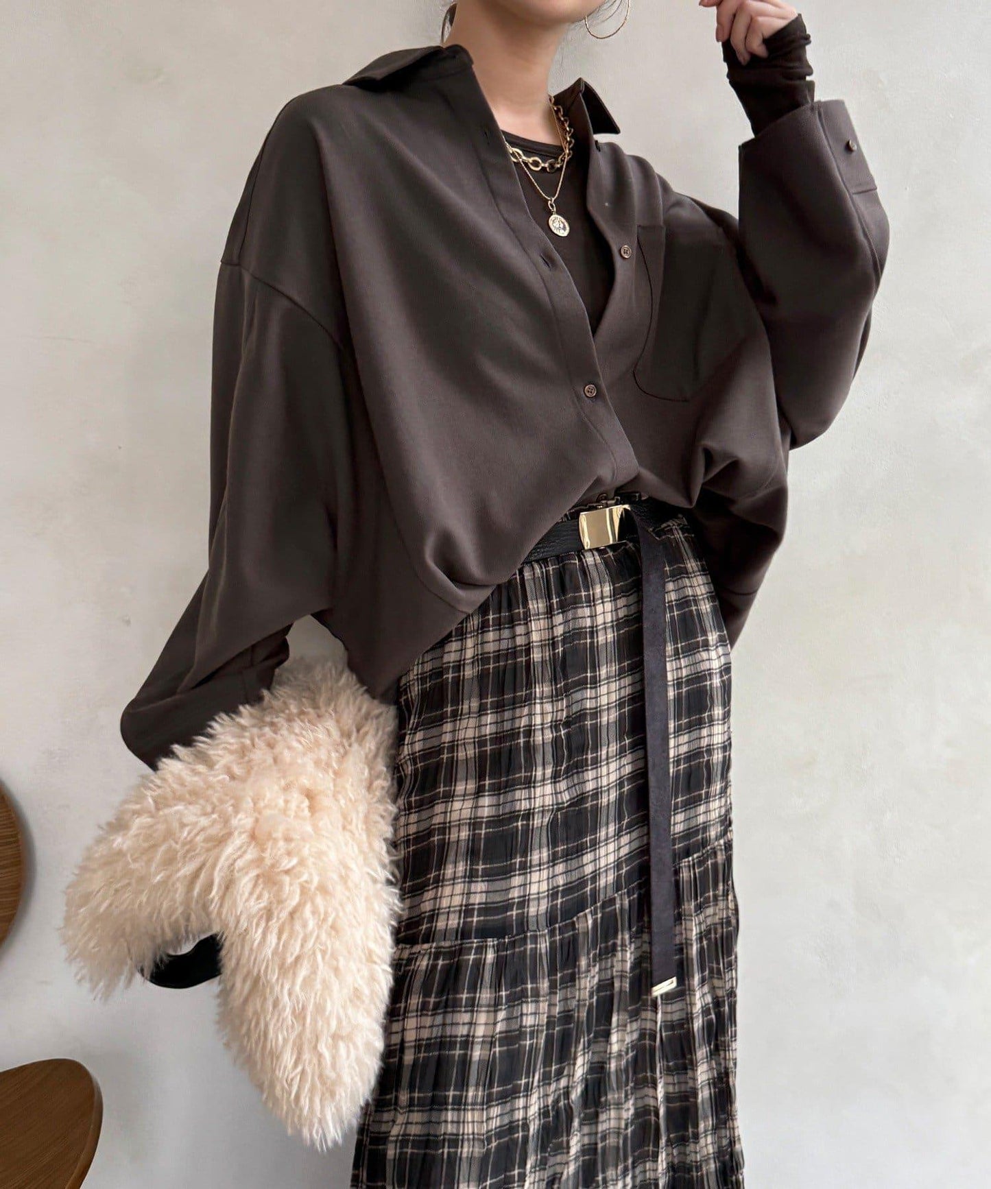 羊毛風寬鬆蝙蝠袖大襯衫