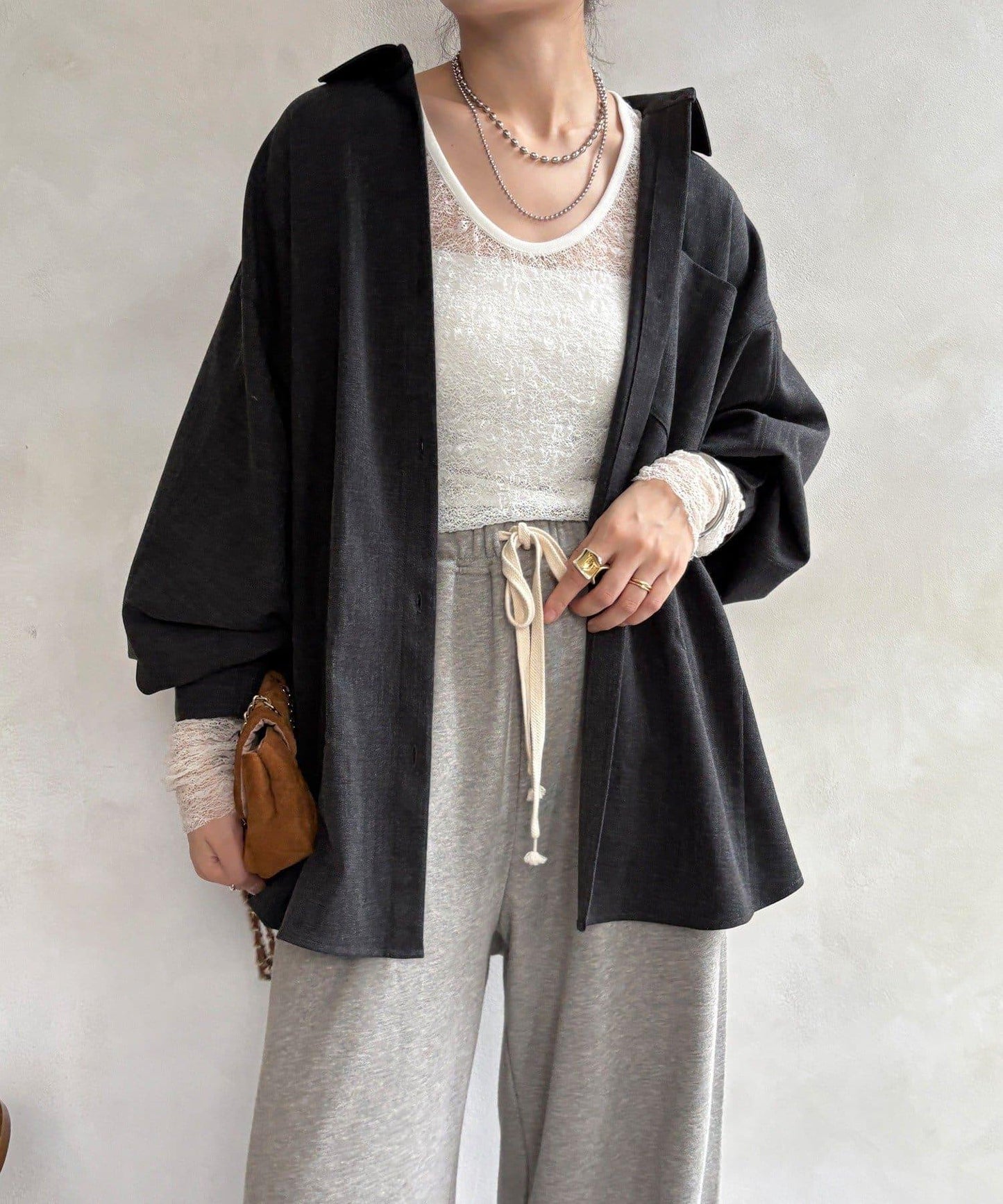 羊毛風寬鬆蝙蝠袖大襯衫