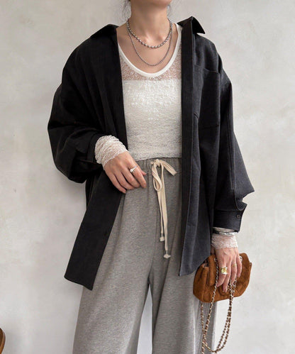 羊毛風寬鬆蝙蝠袖大襯衫