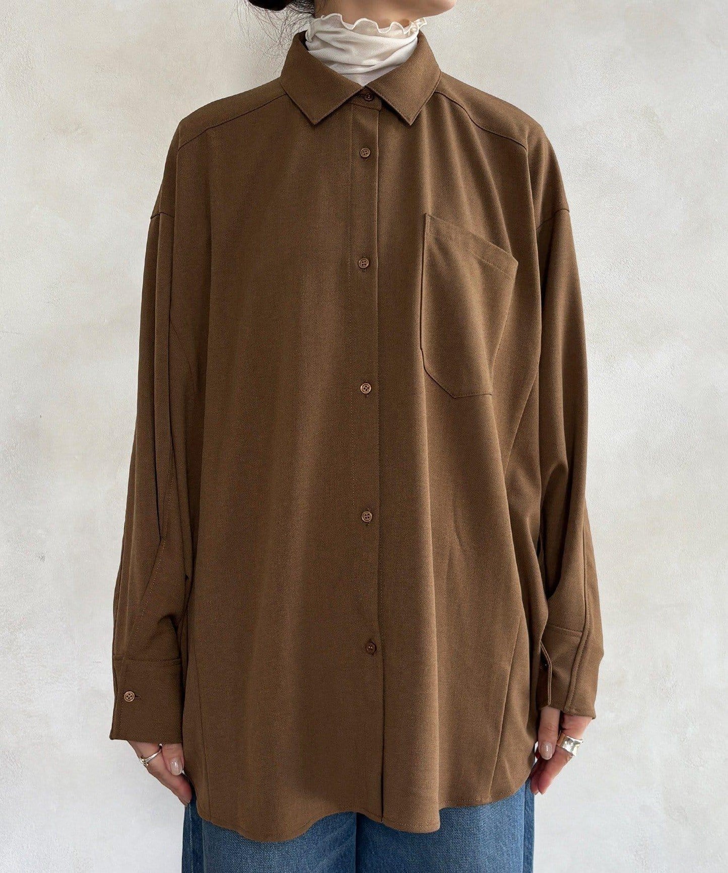 羊毛風寬鬆蝙蝠袖大襯衫