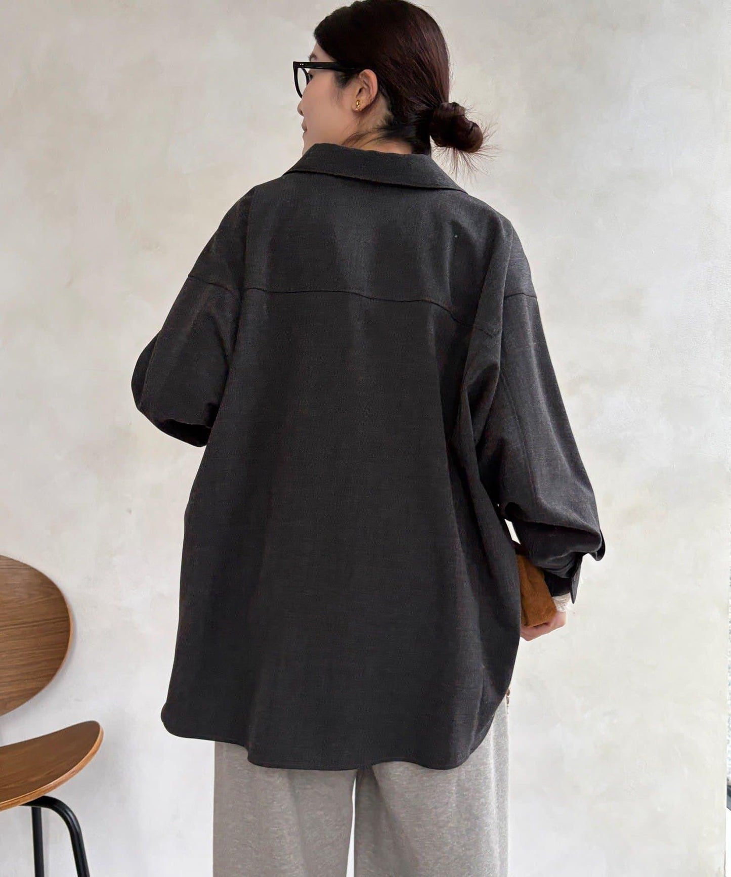 羊毛風寬鬆蝙蝠袖大襯衫