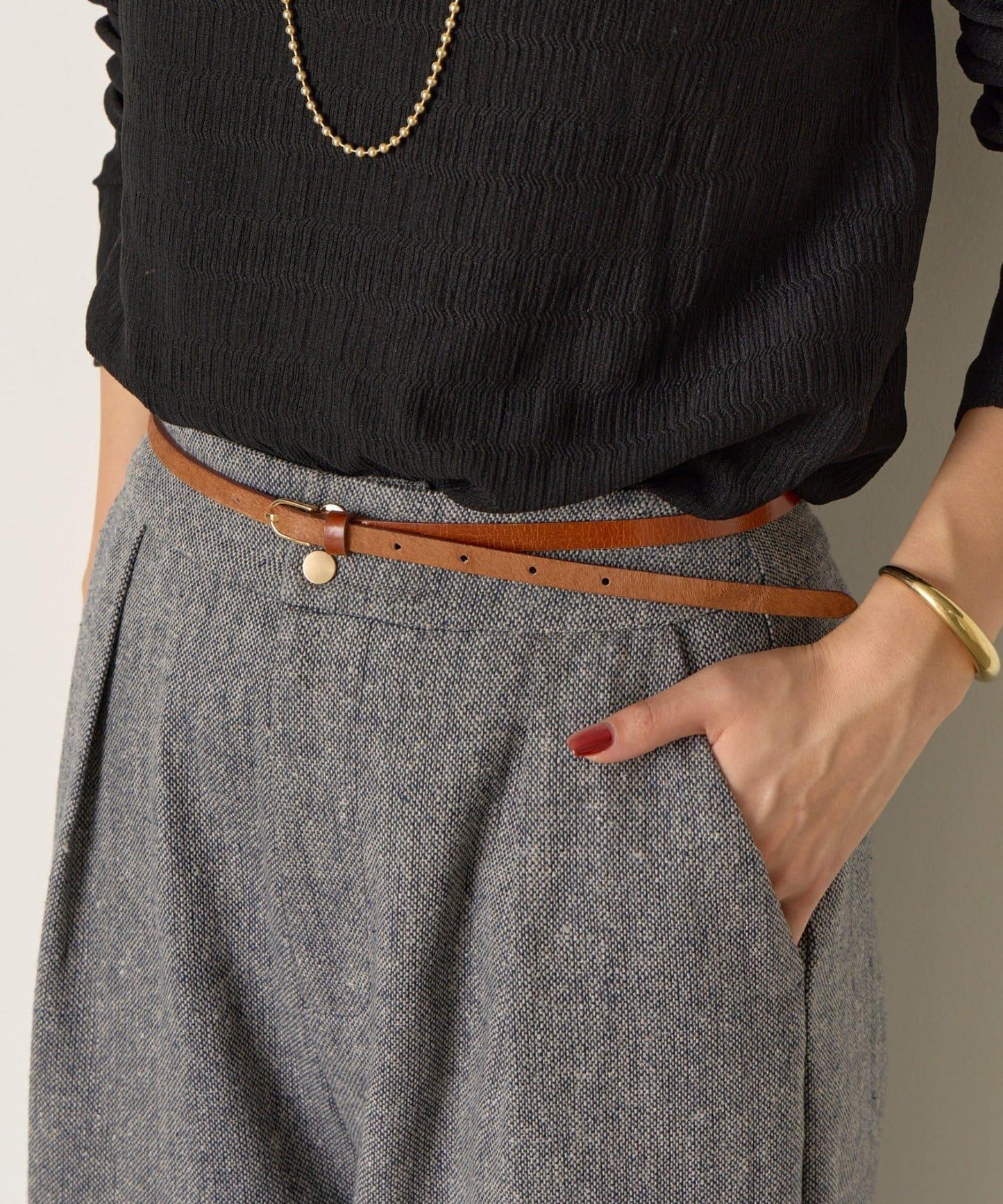 拼接小牛毛皮革腰帶