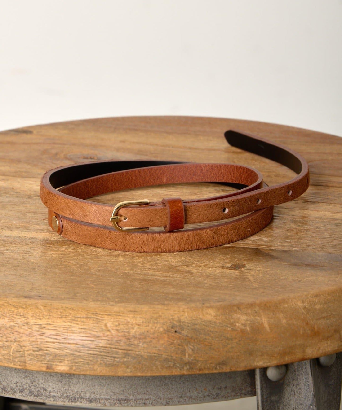 拼接小牛毛皮革腰帶