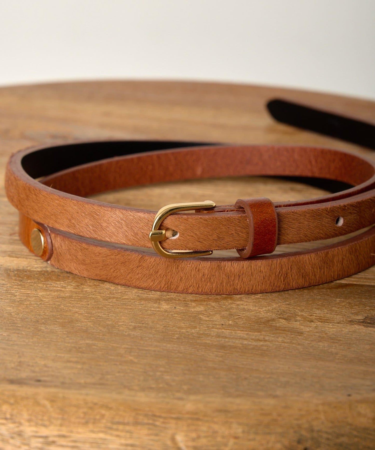 拼接小牛毛皮革腰帶