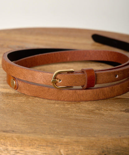 拼接小牛毛皮革腰帶