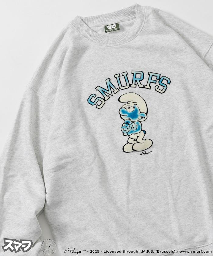 SMURFS 植絨印花圓領衛衣