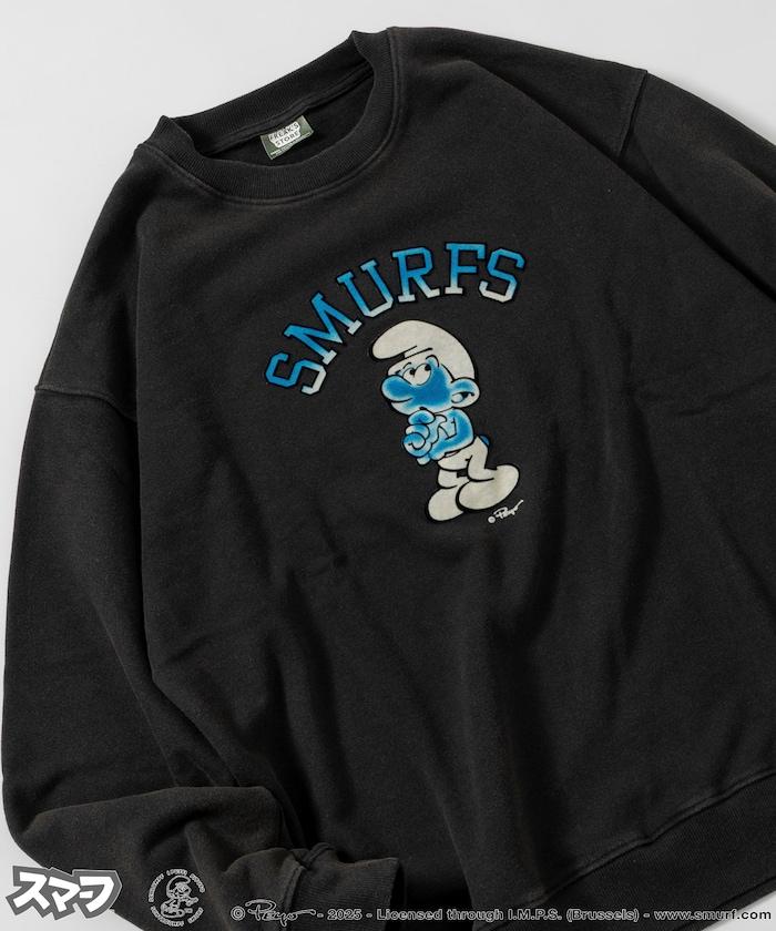 SMURFS 植絨印花圓領衛衣