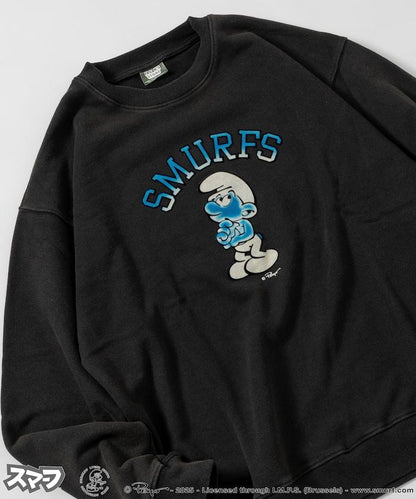 SMURFS 植絨印花圓領衛衣