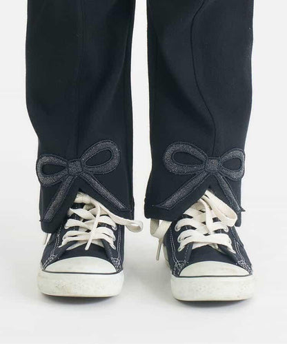 內加絨蝴蝶結開叉休閒褲 十分褲