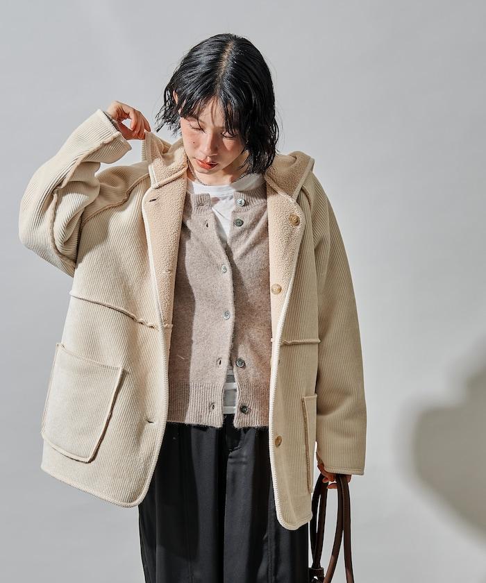 可雙面穿連帽燈芯絨羊羔絨夾克