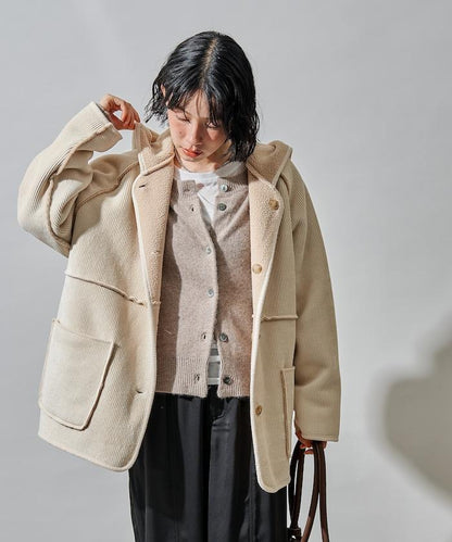 可雙面穿連帽燈芯絨羊羔絨夾克