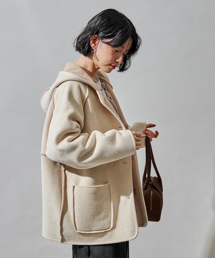 可雙面穿連帽燈芯絨羊羔絨夾克