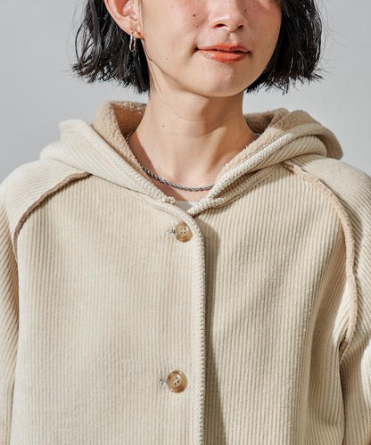 可雙面穿連帽燈芯絨羊羔絨夾克