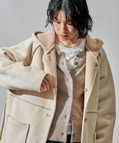 可雙面穿連帽燈芯絨羊羔絨夾克