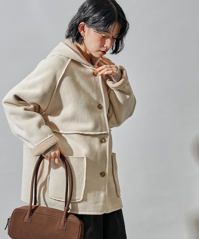 可雙面穿連帽燈芯絨羊羔絨夾克