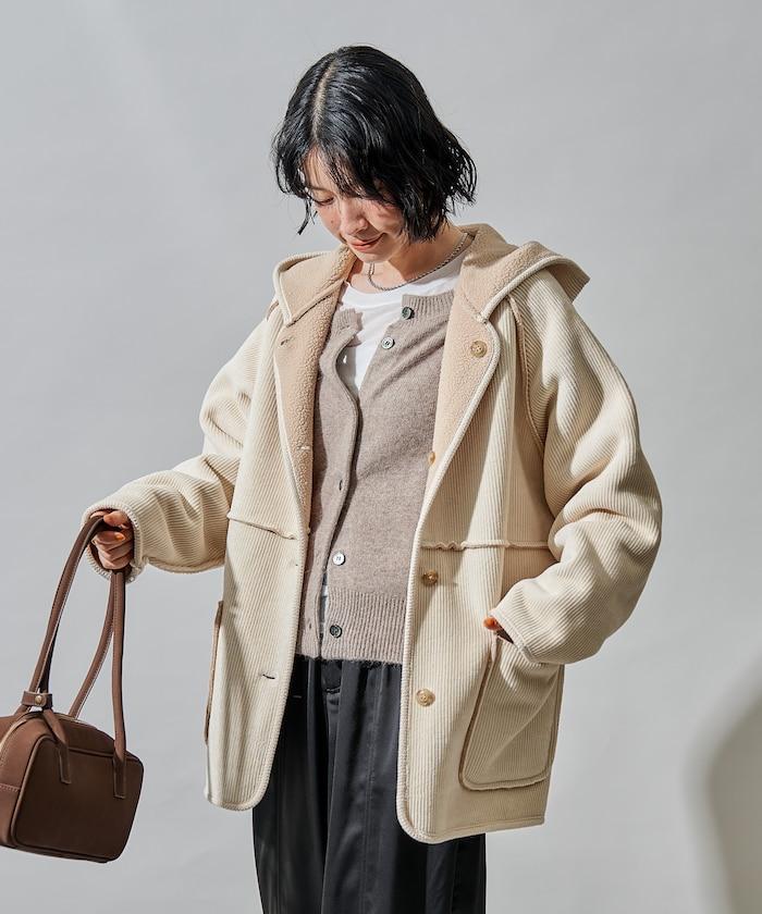 可雙面穿連帽燈芯絨羊羔絨夾克