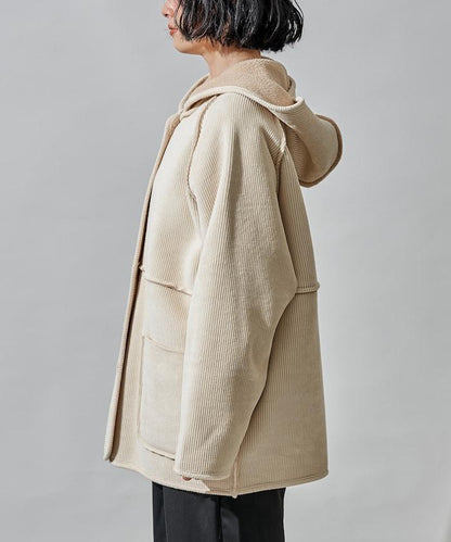 可雙面穿連帽燈芯絨羊羔絨夾克