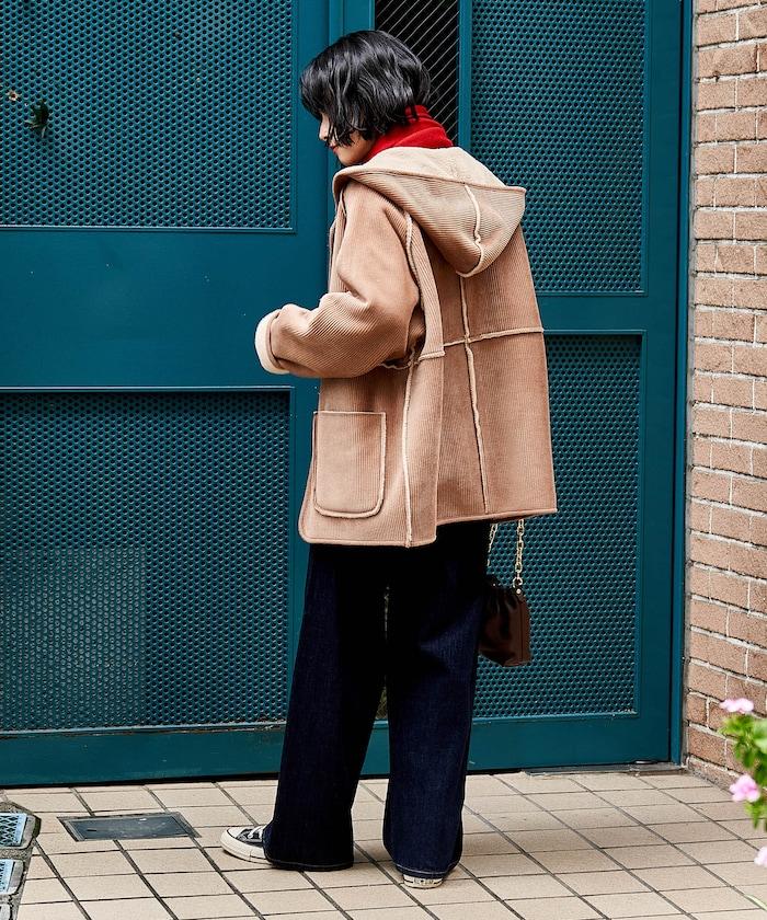 可雙面穿連帽燈芯絨羊羔絨夾克