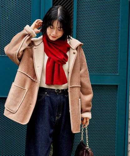 可雙面穿連帽燈芯絨羊羔絨夾克