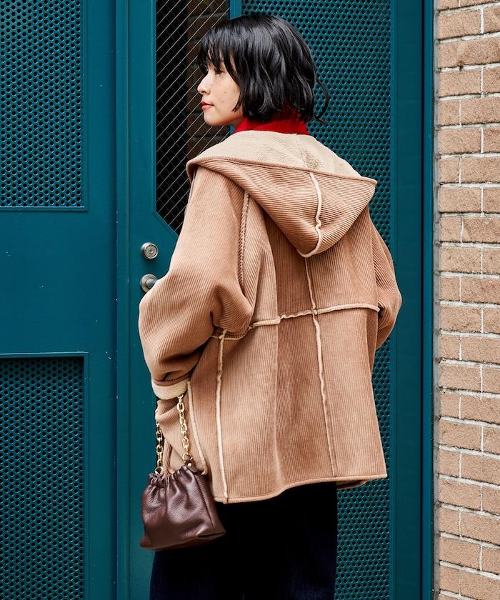 可雙面穿連帽燈芯絨羊羔絨夾克