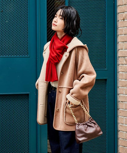 可雙面穿連帽燈芯絨羊羔絨夾克