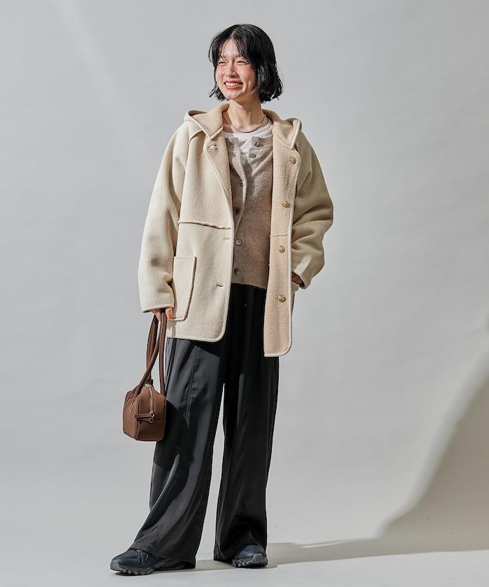 可雙面穿連帽燈芯絨羊羔絨夾克