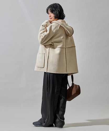 可雙面穿連帽燈芯絨羊羔絨夾克