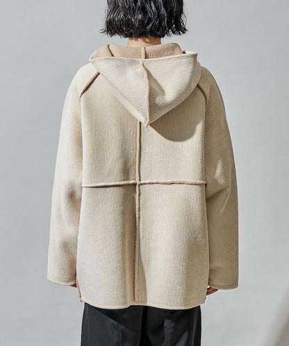 可雙面穿連帽燈芯絨羊羔絨夾克