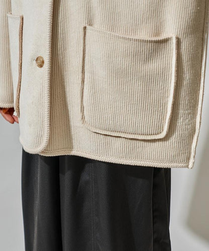 可雙面穿連帽燈芯絨羊羔絨夾克