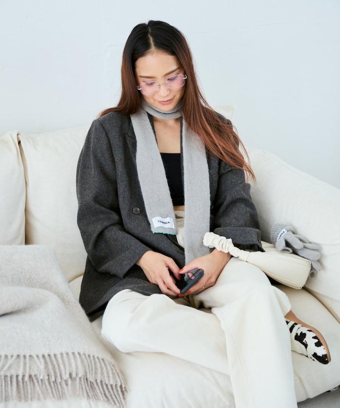 羊毛混紡半長圍巾《AIR》限定馬海毛半長圍巾