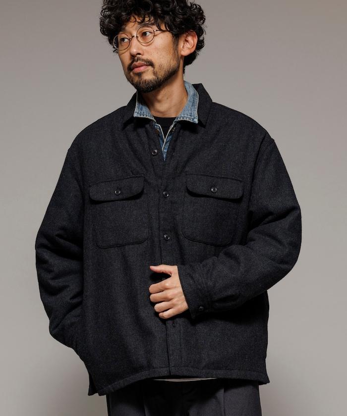 寬鬆版型水洗羊毛混紡法蘭絨加棉格紋襯衫夾克