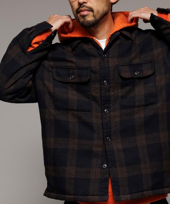 寬鬆版型水洗羊毛混紡法蘭絨加棉格紋襯衫夾克