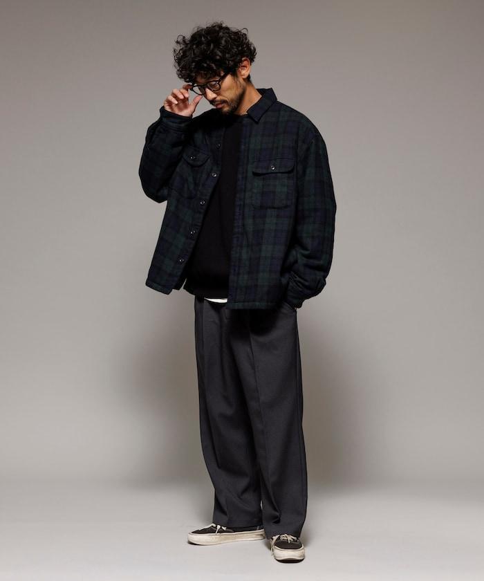 寬鬆版型水洗羊毛混紡法蘭絨加棉格紋襯衫夾克